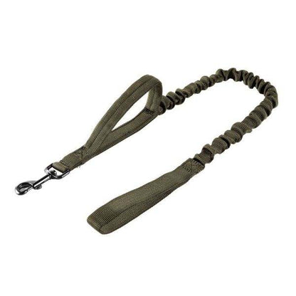 Tactical bungee dog leash for medium to large dogs, made from durable 1000D nylon with padded handle.