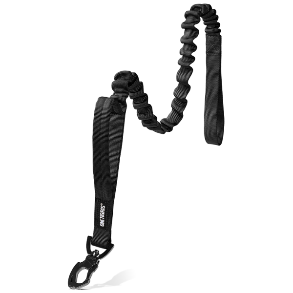 ONETIGRIS Tactical Dog Training Bungee Leash with durable black nylon and Tigris Jaw metal clip for active dogs.
