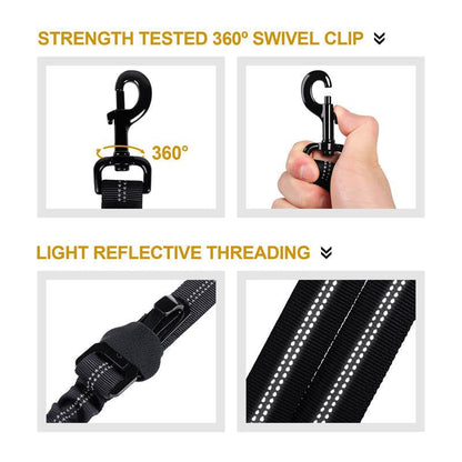 Strength tested 360° swivel clip and reflective threading of ONETIGRIS Dog Leash 17 for enhanced durability and safety.