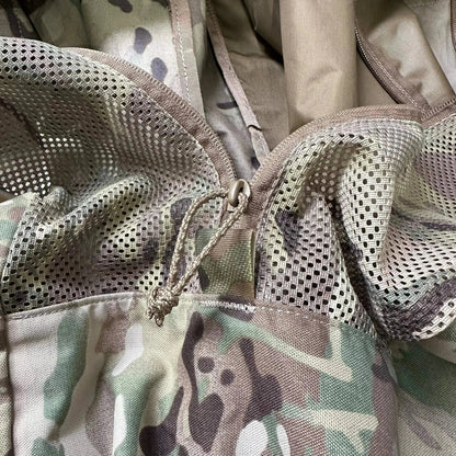 Tactical duffle bag with ventilated gauze top and camouflage design.