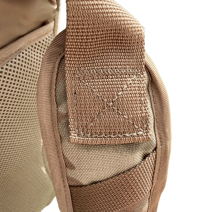 Durable military-grade hydration backpack strap detail.