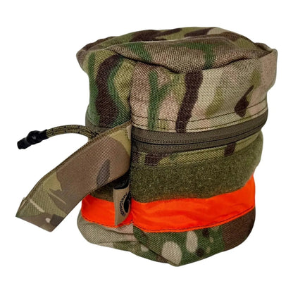 Water-resistant nylon toilet roll storage holder with wristband and reflective tape.