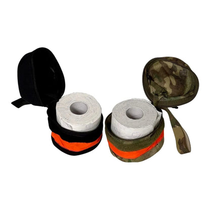 Durable nylon toilet roll storage with wristband and reflective tape for outdoor use.
