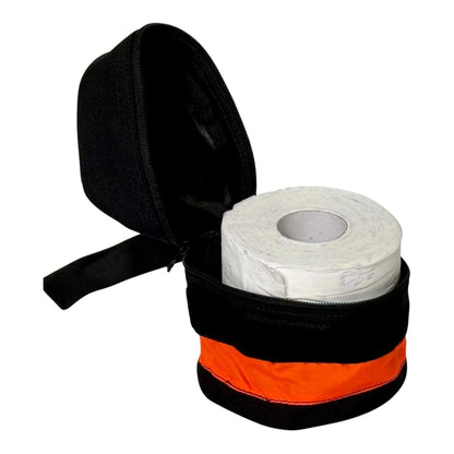 Durable nylon toilet roll storage holder with zipper and reflective tape for outdoor use.