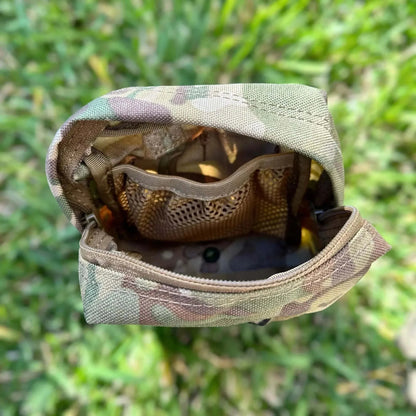 Tactical First Aid Kit in durable Multicam MOLLE pouch with mesh interior for organization.