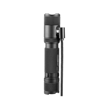 Powertac M5 Gen3 2030 Lumen EDC Flashlight with tactical tail switch and pocket clip.