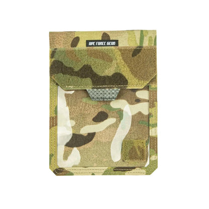 Multicam ID and Document Holder with secure zip and clear window for travel and military use.