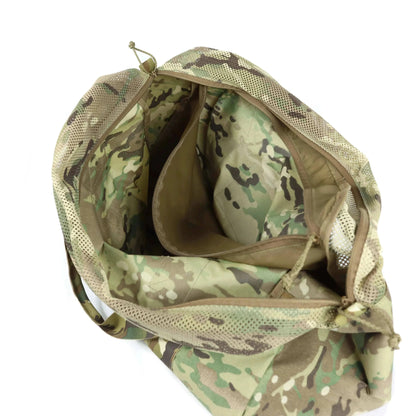 Tactical Duffle Bag with camo design, ventilated top, and interior pocket.