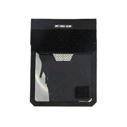 Multicam ID and Document Holder with clear window and secure zip, ideal for travel and military use.