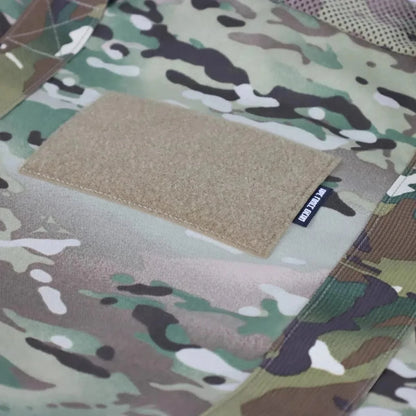 Tactical Duffle Bag with camouflage design and Velcro patch for customization.