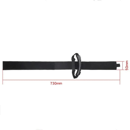 Electrical extension cord carry handle with rubber grip, shown in 730mm size, features 50mm wide nylon webbing strap.