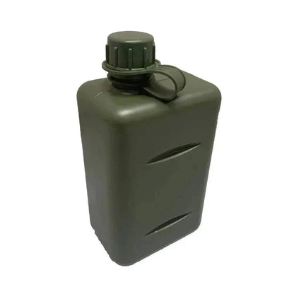 2L South African Style Water Bottle in olive drab, durable and leak-proof, with screw-top lid and ergonomic grip.