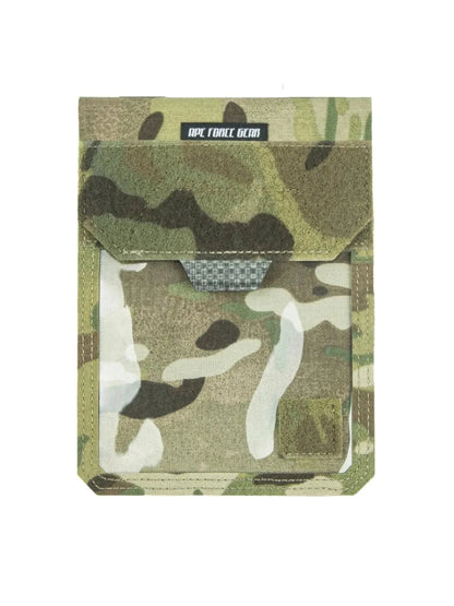 Multicam ID and Document Holder with secure zip and clear window for travel and military use.