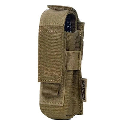 Durable flashlight pouch made of 1000D Cordura nylon with MOLLE compatibility.