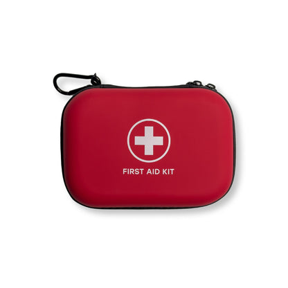 Hard Shell Compact First Aid Kit in a red case with a white cross emblem.