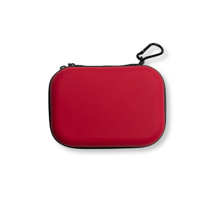 Hard Shell Compact First Aid Kit in red with carabiner attachment for easy carrying and durability.