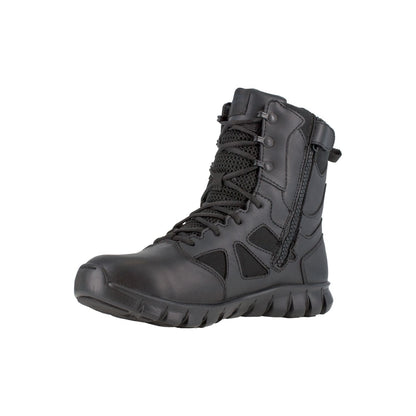 Reebok Sublite Cushion men's 8" black tactical waterproof boot with side zipper.