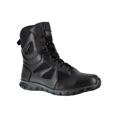 Reebok Sublite Cushion women's 8" black tactical waterproof boot with side zipper.