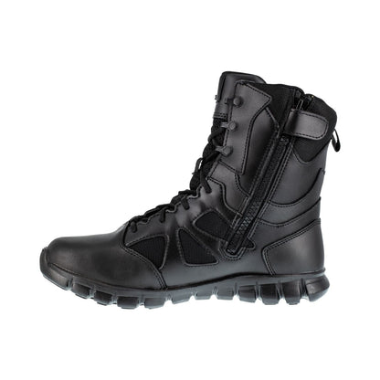 Reebok Sublite Cushion Women's 8" Tactical Black Boot with Side Zipper, Leather and Ballistic Nylon Upper, Lightweight and Waterproof.