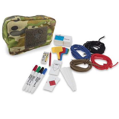 Tactical mud model kit with markers, paddles, paracord, and multicam pouch for junior leaders.