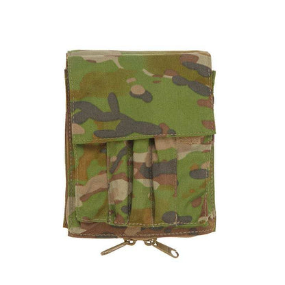 Tactical notebook cover by Valhalla in 500D Multicam Cordura with front pen slots and Velcro flap.