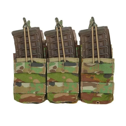 Valhalla Triple Stacker Mag Pouch in Australian Multicam with elastic bungee cords holding magazines securely.