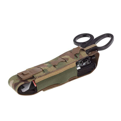 MOLLE compatible Rapid Response Tourniquet & Shear Pouch with scissors, secure and durable design for medical emergencies.