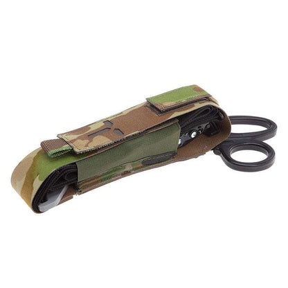 MOLLE compatible rapid response tourniquet and shear pouch in multicam design.