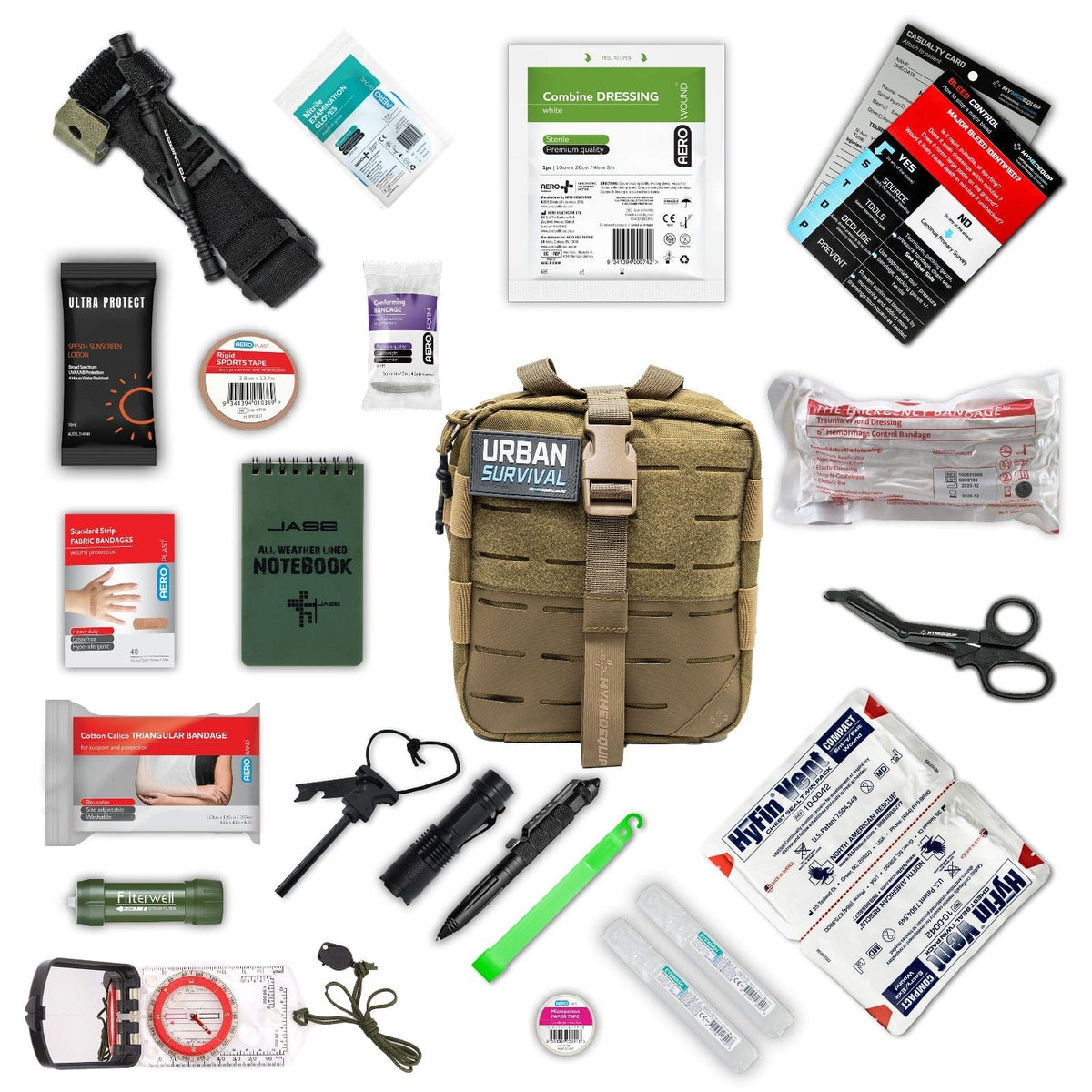 MyMedEquip Emergency First Aid & Survival Kits DNIPRO Tactical Medical Tourniquet / Coyote Tan Urban Survival Kit (Tourniquet: CAT or DNIPRO)