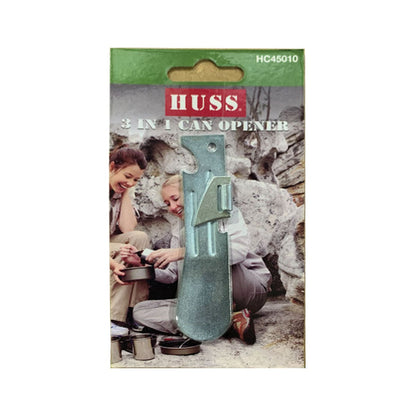 CCA - FRED Huss 3 in 1 can and bottle opener with spoon, ideal for camping.