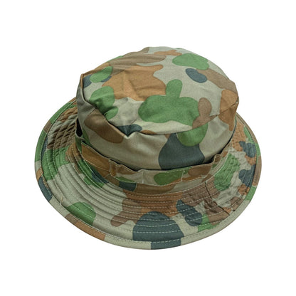 Military giggle hat in Auscam camouflage with jungle style brim.