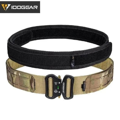Tactical Belt with MOLLE in Multicam design featuring nylon material and metal buckle.