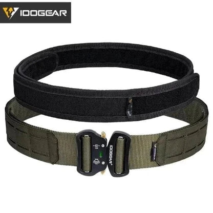 Tactical Belt with MOLLE system in nylon with metal buckle, available in Multicam, Black, Coyote Brown, and Ranger Green.