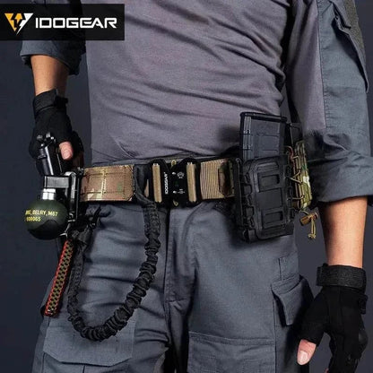 Tactical Belt with MOLLE for utility and tactical use, nylon material, shown in Multicam color with accessories attached.