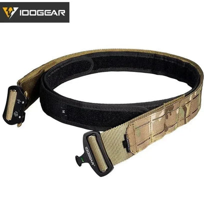 Tactical Belt with MOLLE system, nylon material, metal buckle, suitable for tactical and everyday use.