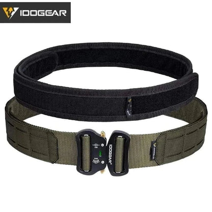 Tactical Belt with MOLLE system in nylon with metal buckle, available in Multicam, Black, Coyote Brown, and Ranger Green.