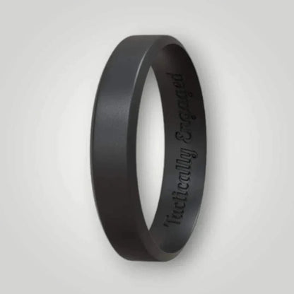 Ultra-thin black silicone ring with beveled edge and "Tactically Engaged" engraving.