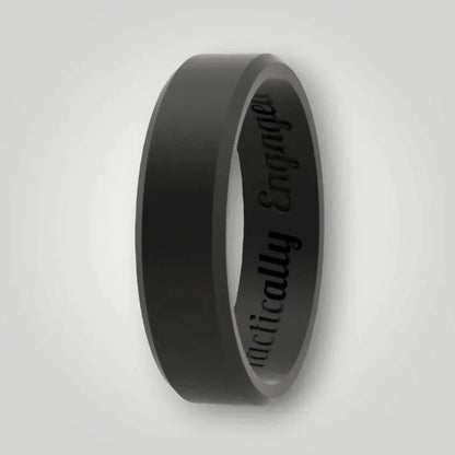 Wide beveled black silicone ring with "Tactically Engaged" inscription, durable and stylish design.