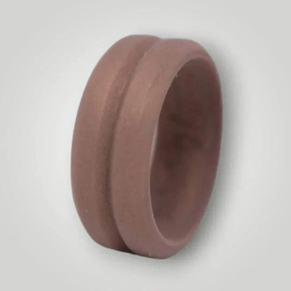 Rugged bronze silicone ring with beveled edges and centered trench, designed for active lifestyles.