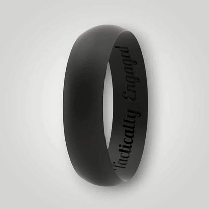 Thin Classic Black Silicone Ring with engraved interior, lightweight and hypoallergenic design.