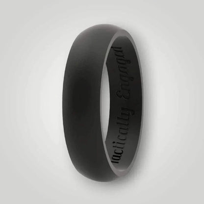 Classic black silicone ring with "Tactically Engaged" engraving, bold sleek design.