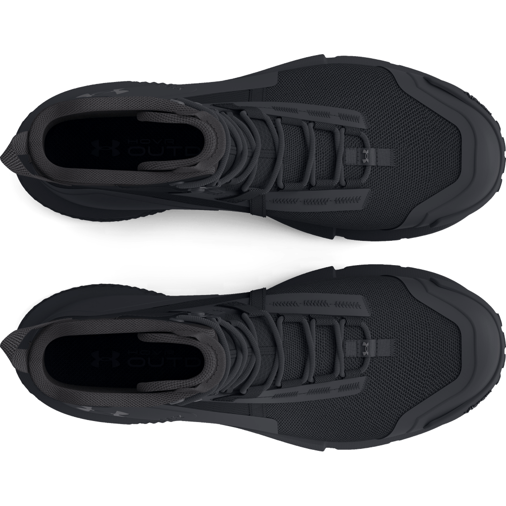 Men's UA Charged Valsetz Tactical Boots, top view, lightweight synthetic upper with durable overlays, standard tie laces.