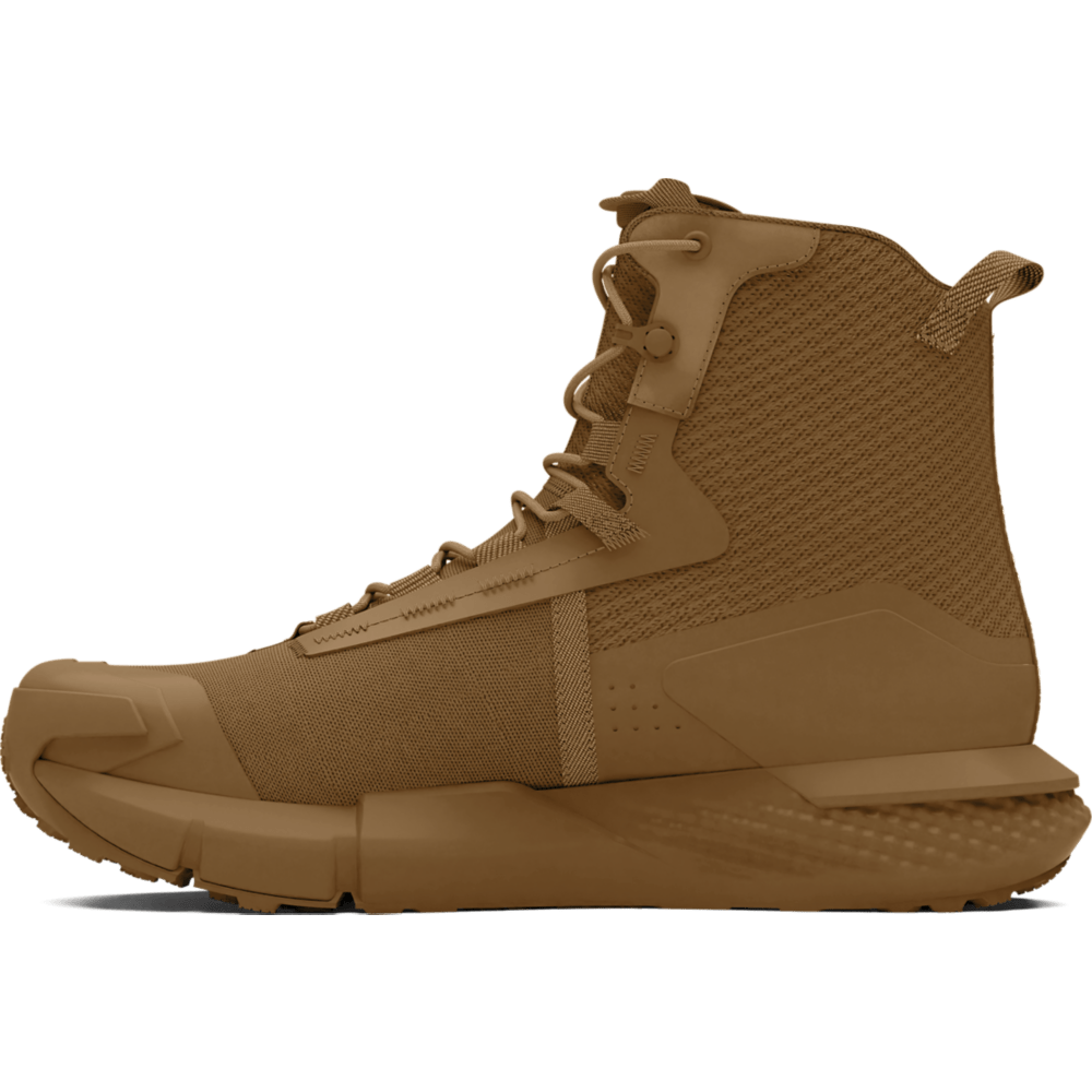 Men's UA Charged Valsetz Tactical Boots with brown synthetic upper and durable design.