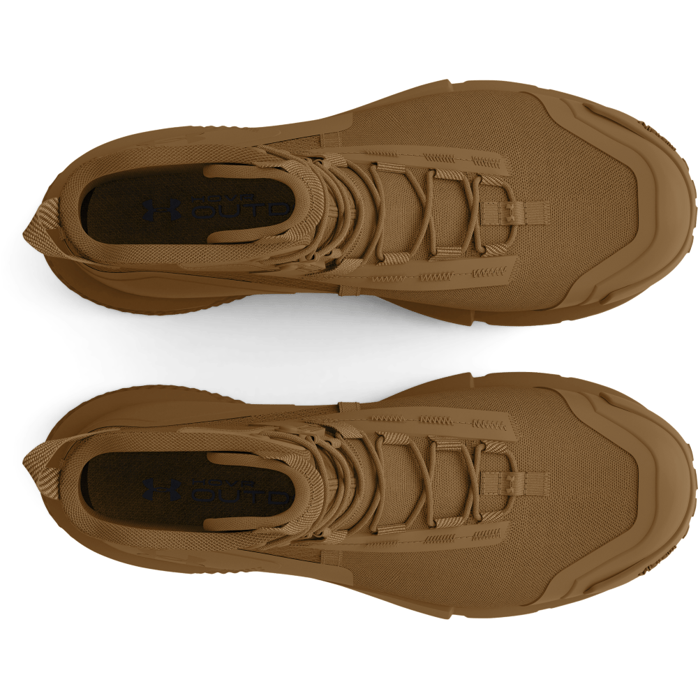 Men's UA Charged Valsetz Tactical Boots in brown with lightweight synthetic upper and durable Vibram outsole.
