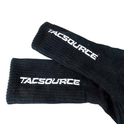 Black TacSource Active Train 2.0 Socks with elastic rib design and TACSOURCE branding.