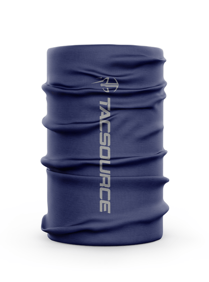 TacSource quick-drying neck gaiter in blue, featuring seamless design for versatile outdoor use.