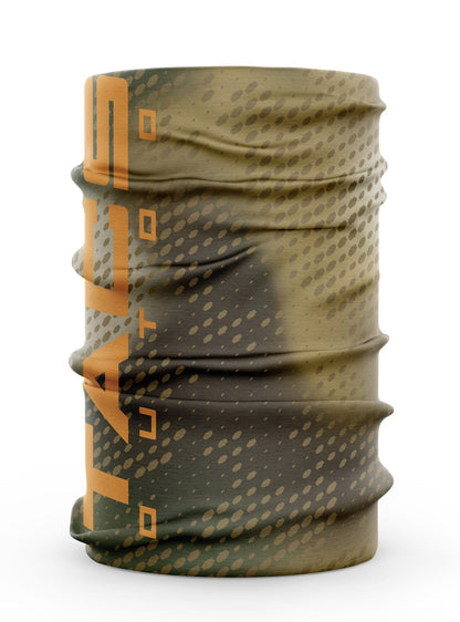 TacSource quick drying neck gaiter in camo design with seamless polyester fabric.