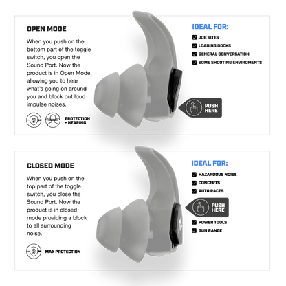 Axil X30i Earplugs with dual-mode noise protection and customizable fit.