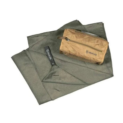 Tactical Towel by McNETT Tactical, super absorbent with antimicrobial treatment, includes a snap loop and sewn grommets, comes with a mesh pouch.