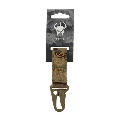 Blood Group Keychain by Valhalla with Snap Hook on Multicam background.